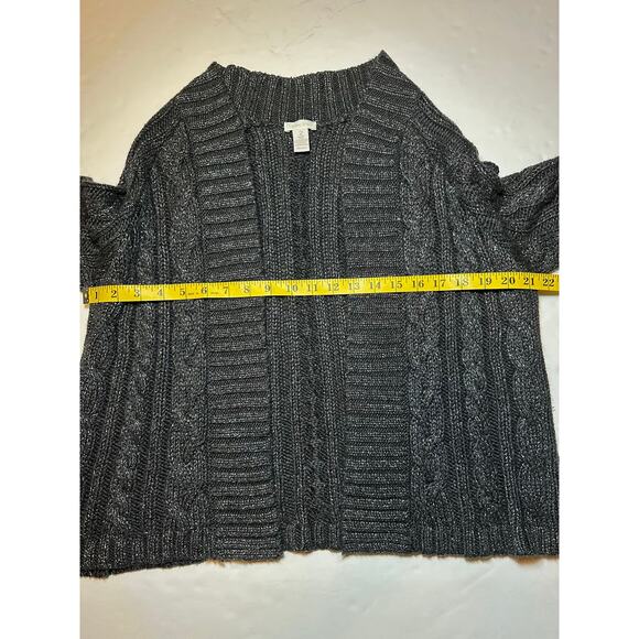 Chico's Women’s Black Silver Sparkle Cable Knit Open Front Cardigan Size 2 US 12 - Picture 3 of 5